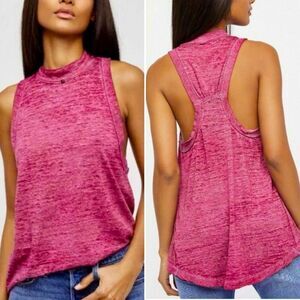 NWT Free People Brisbane Lightweight Racerback Mock Neck Tank Top Fuchsia XS